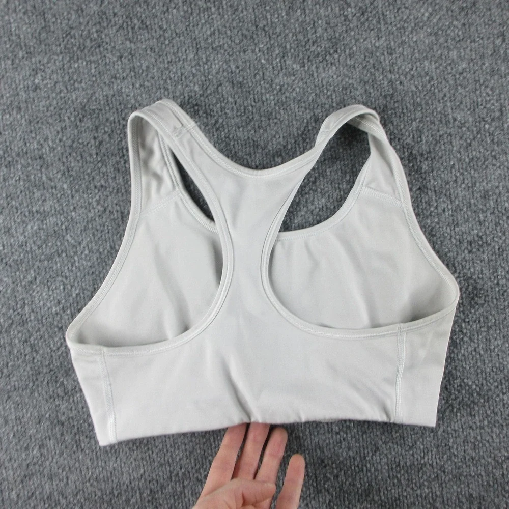 Nike Sports Bra Womens Medium Gray Dri-FIT Racerback Wireless Logo Athletic